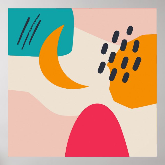 Colourful Hand Drawn Organic Shape Modern Art Poster (Front)