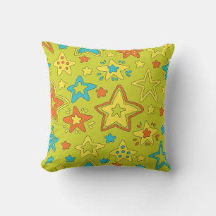Colourful Hand-Drawn pop Star Cartoon Doodle Brigh Cushion