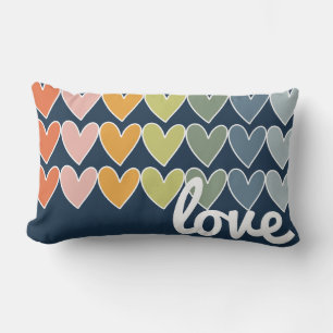 Colourful Hand Drawn Rainbow Hearts Lumbar Cushion