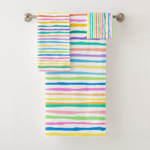 Colourful hand -drawn stripes bath towel set