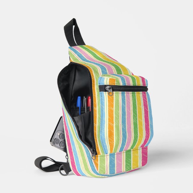 Colourful hand drawn stripes pattern sling bag (Open)