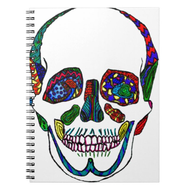 Colourful Hand Drawn Sugar Skull Mosaic Notebook (Front)