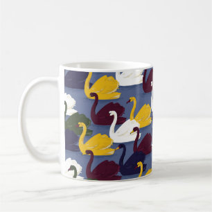 Colourful hand drawn swan bird in the blue lake se coffee mug