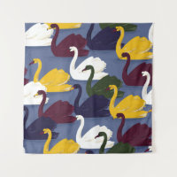 Colourful hand drawn swan bird in the blue lake se
