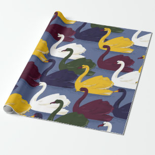 Colourful hand drawn swan bird in the blue lake se wrapping paper