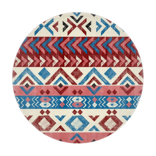 Colourful Hand-Drawn Tribal Pattern Cutting Board (Front)