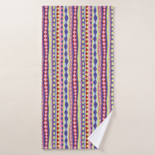 Colourful Hand Drawn Tribal Stripes Boho Pattern Bath Towel