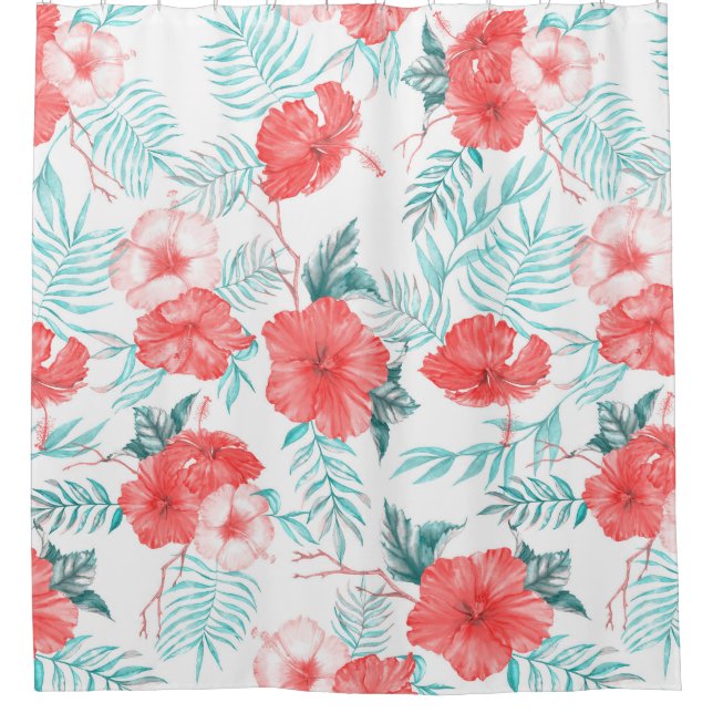 Colourful hand-drawn tropical pattern with bright  shower curtain (Front)