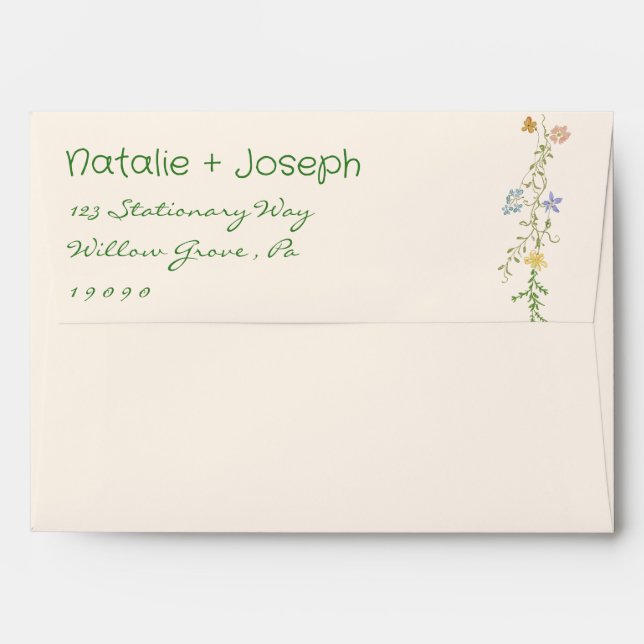 Colourful Hand Drawn Whimsical Wildflower Wedding Envelope (Back (Top Flap))