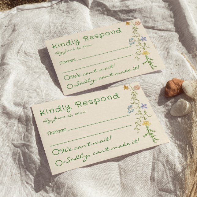 Colourful Hand Drawn Wildflower Pastel Wedding RSVP Card (Creator Uploaded)