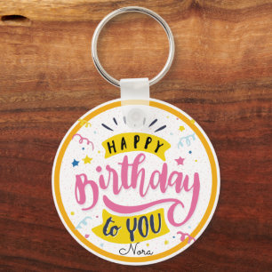 Colourful Hand Lettered Happy Birthday Confetti Key Ring