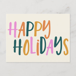 Colourful Hand Lettered Happy Holidays Cheerful Holiday Postcard