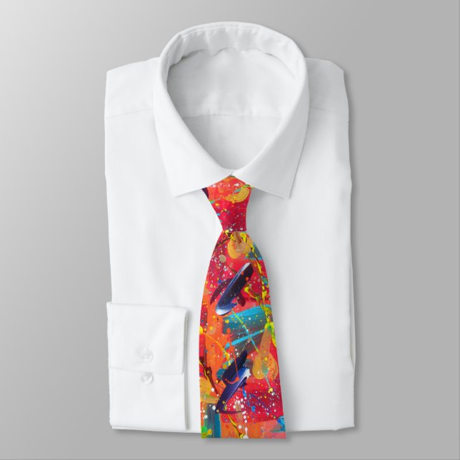 Colourful Hand Painted Artistic Boho Hipster Wild Tie (Tied)