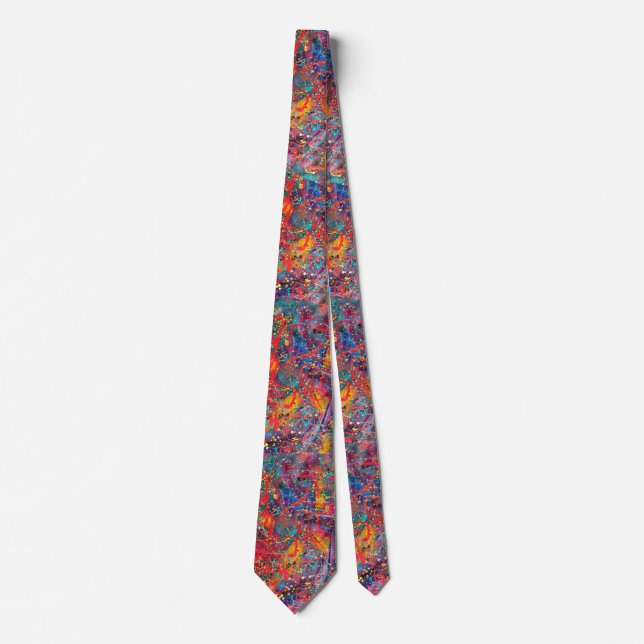 Colourful Hand Painted Artistic Boho Splatter Tie (Front)