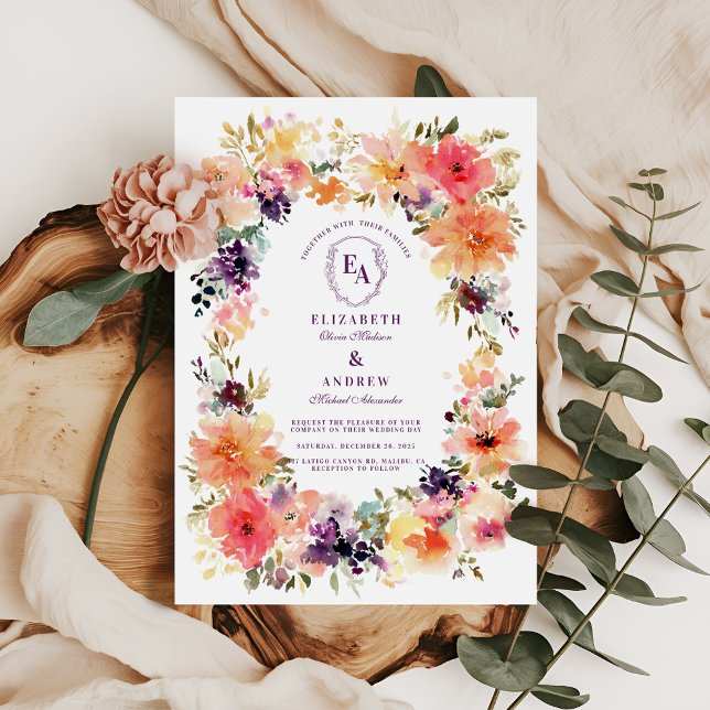 Colourful Hand Painted Botanical Wedding  Invitation (Creator Uploaded)