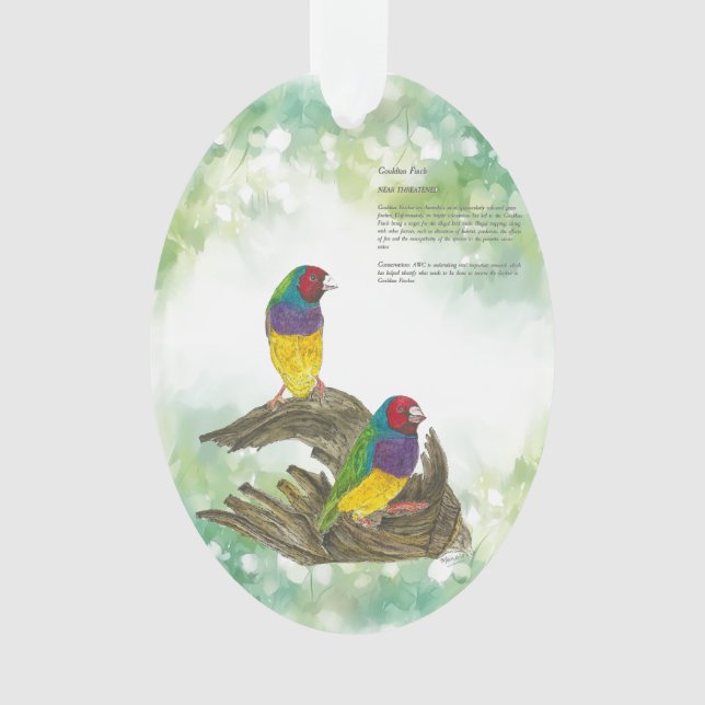 Colourful Hand-Painted Endangered Gouldian Finch Ornament (Front)