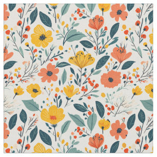 Colourful Hand-painted Floral Flowers Fabric