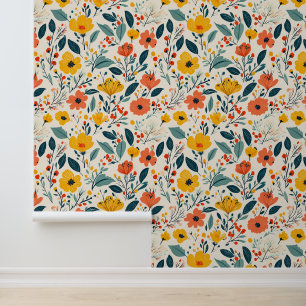 Colourful Hand-painted Floral Flowers  Wallpaper