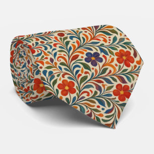 Colourful Hand-Painted Floral Vine Tie
