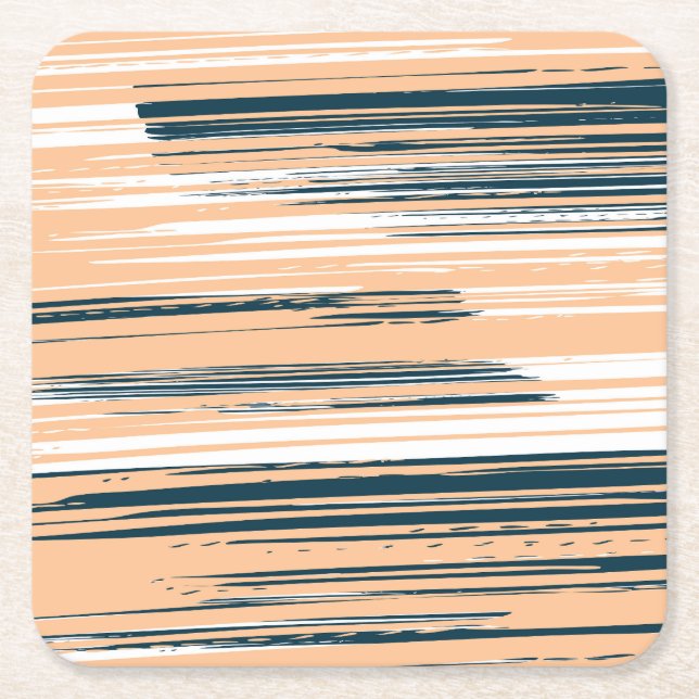 Colourful hand painted lines square paper coaster (Front)