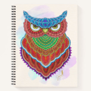 Colourful Hand-Painted Owl Notebook