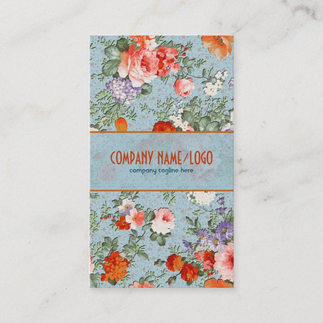 Colourful Hand Painted Retro Flowers-Blue Version Business Card (Front)