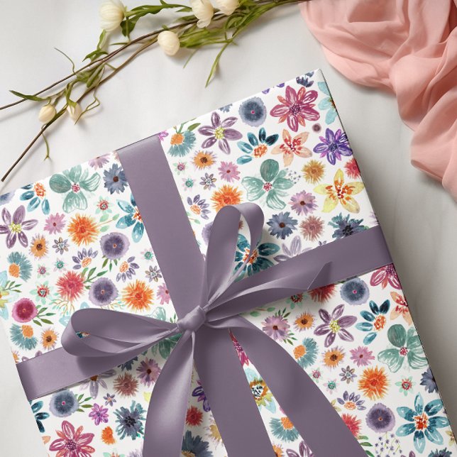 Colourful Hand Painted Spring Wildflower Greenery Wrapping Paper (Creator Uploaded)