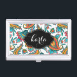 Colourful Hand Painted Vintage Ethnic Paisley Business Card Holder<br><div class="desc">Elegant modern colourful vintage paisley watercolors illustration with customisable white background. Black name take and custom name /monogram</div>