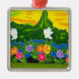 Colourful hand painted wraps. Moorea, French Metal Ornament