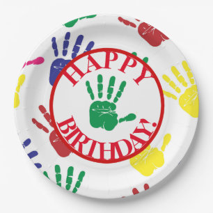 Colourful Hand Print Fifth Birthday Party Paper Plate