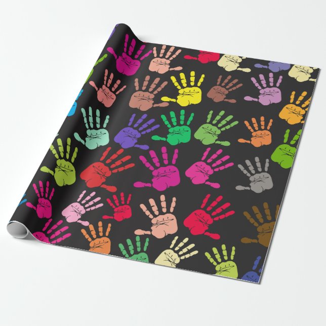  Colourful Hand Print Pattern  Wrapping Paper (Unrolled)