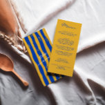 Colourful Hand Written Italian Pinstripes Wedding Menu<br><div class="desc">A colourful retro funky modern blue and yellow written menu . And hand drawn yellow and blue pinstripes on the back . Perfect and matching with the whole suite. wedding dinner menu. Which features chic template design of boho vintage yellow background and blue typography.</div>