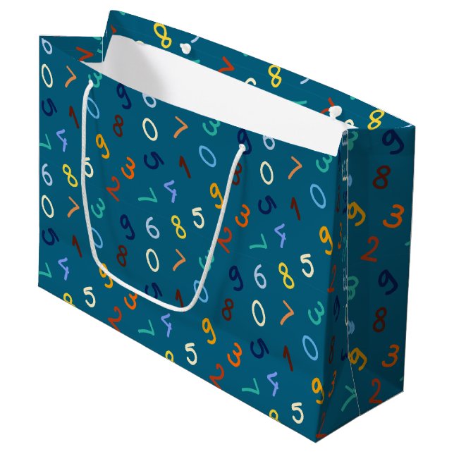 Colourful Hand Written Number Pattern Large Gift Bag (Front Angled)