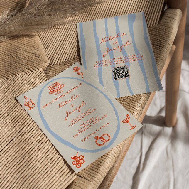 Colourful Hand Written Painted QR Code Wedding Invitation (Creator Uploaded)