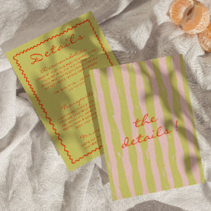 Colourful Hand Written Pinstripes Wedding Details Enclosure Card