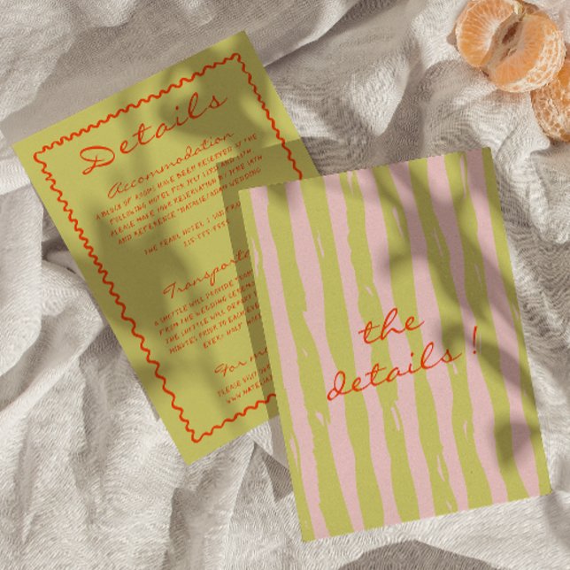Colourful Hand Written Pinstripes Wedding Details  Enclosure Card (Creator Uploaded)
