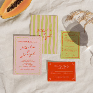 Colourful Hand Written Pinstripes Whimsical Weddin Invitation
