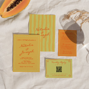 Colourful Hand Written Pinstripes Whimsical Weddin Invitation