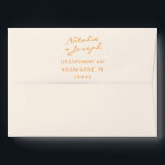 Colourful Hand Written Whimsical Funky Wedding Envelope<br><div class="desc">A retro modern hand written bright colourful wedding envelope. Which features bold  bride and groom's names in orange and cream background. And  personalised return address a.  On simple pale beige cream vintage colour background. Which suits the whole wedding suite.</div>