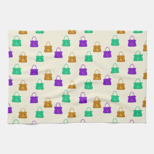 Colourful handbags pattern tea towel