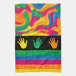 Colourful Handprint Abstract Pattern Tea Towel