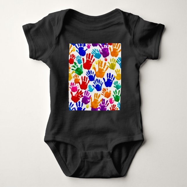 Colourful HandPrint  Baby Bodysuit (Front)