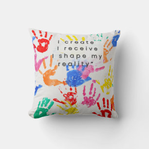 Colourful Handprint Pattern Throw Pillow