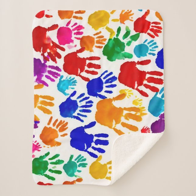 Colourful HandPrint Sherpa Blanket (Front)