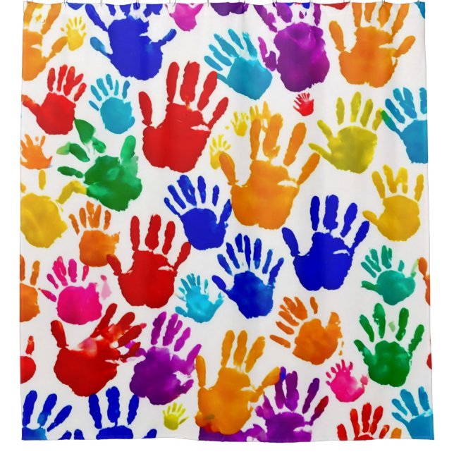 Colourful HandPrint Shower Curtain (Front)