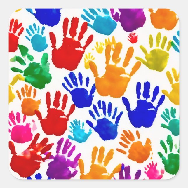 Colourful HandPrint Square Sticker (Front)