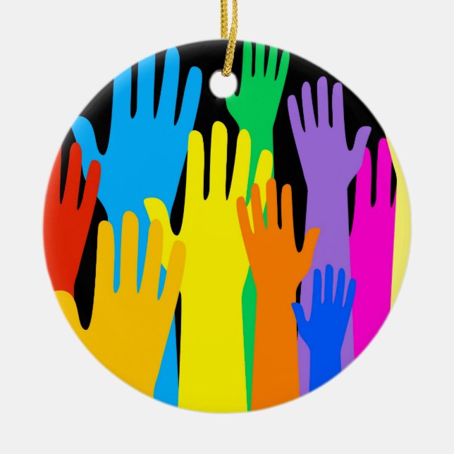 Colourful Hands Ceramic Tree Decoration (Front)