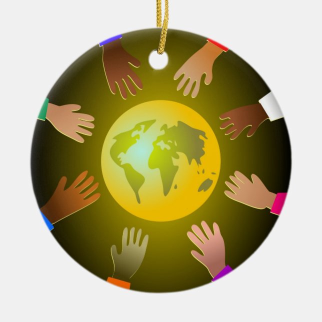 Colourful Hands Ceramic Tree Decoration (Front)