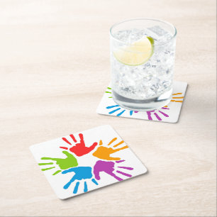 Colourful Hand's Paper Coaster