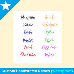 Colourful Handwritten Names   Waterproof Stickers